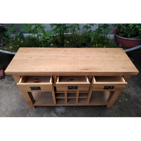 Rustic Oak : Kệ Rượu Gỗ Sồi 3 Ngăn Kéo - W120cm